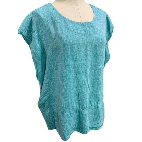2X Vivid Womens Turquoise Linen Pullover Top Sleeveless Blouse Plus Size - Picture 1 of 9